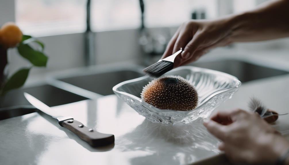 cleaning fresh sea urchin
