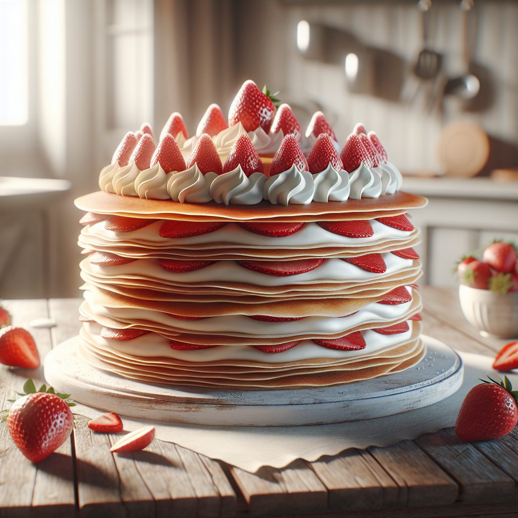 Strawberries and Cream Crepe Cake Recipe